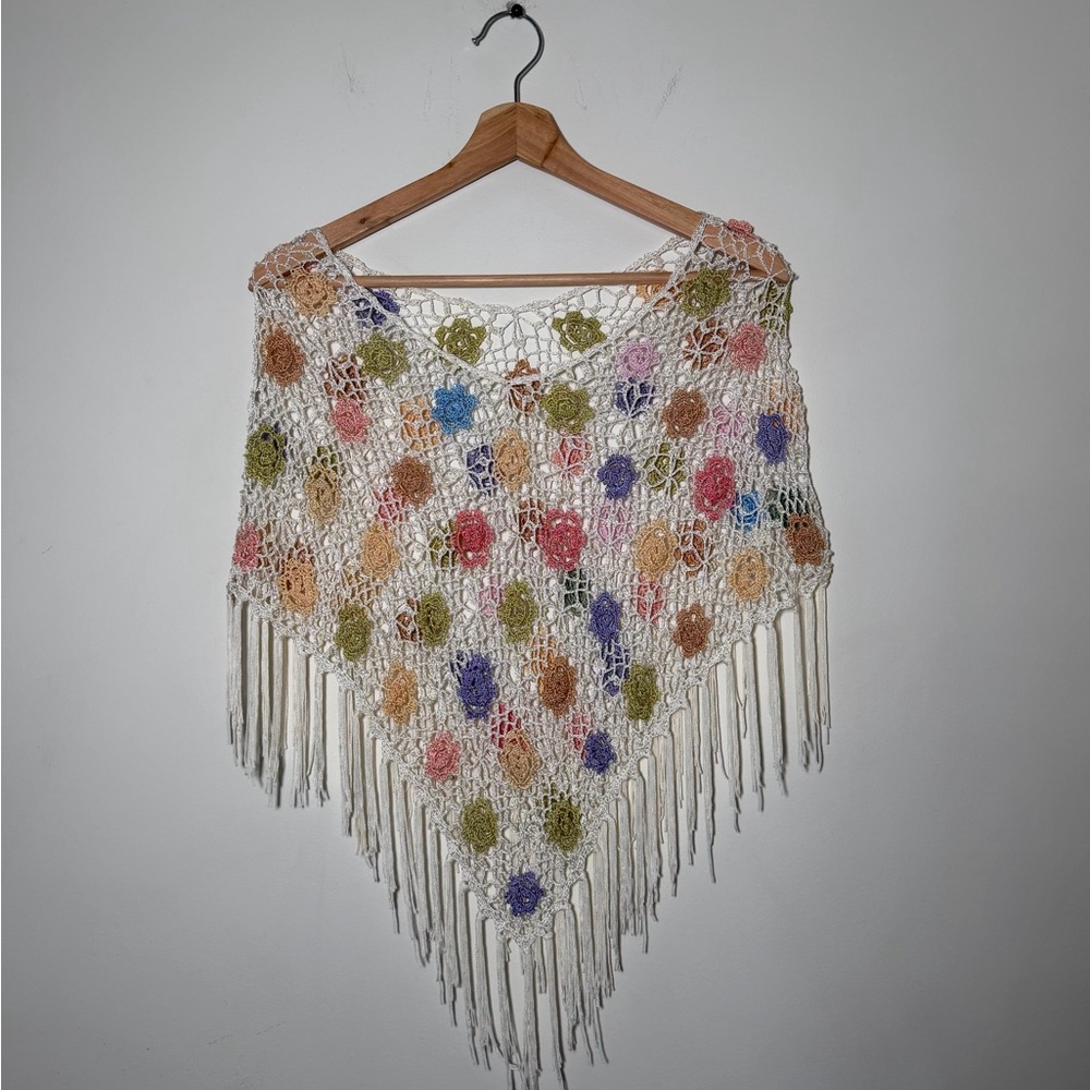 CROCHET MULTI COLOR SPARKLE HAND MADE FESTIVAL TOP PONCHO